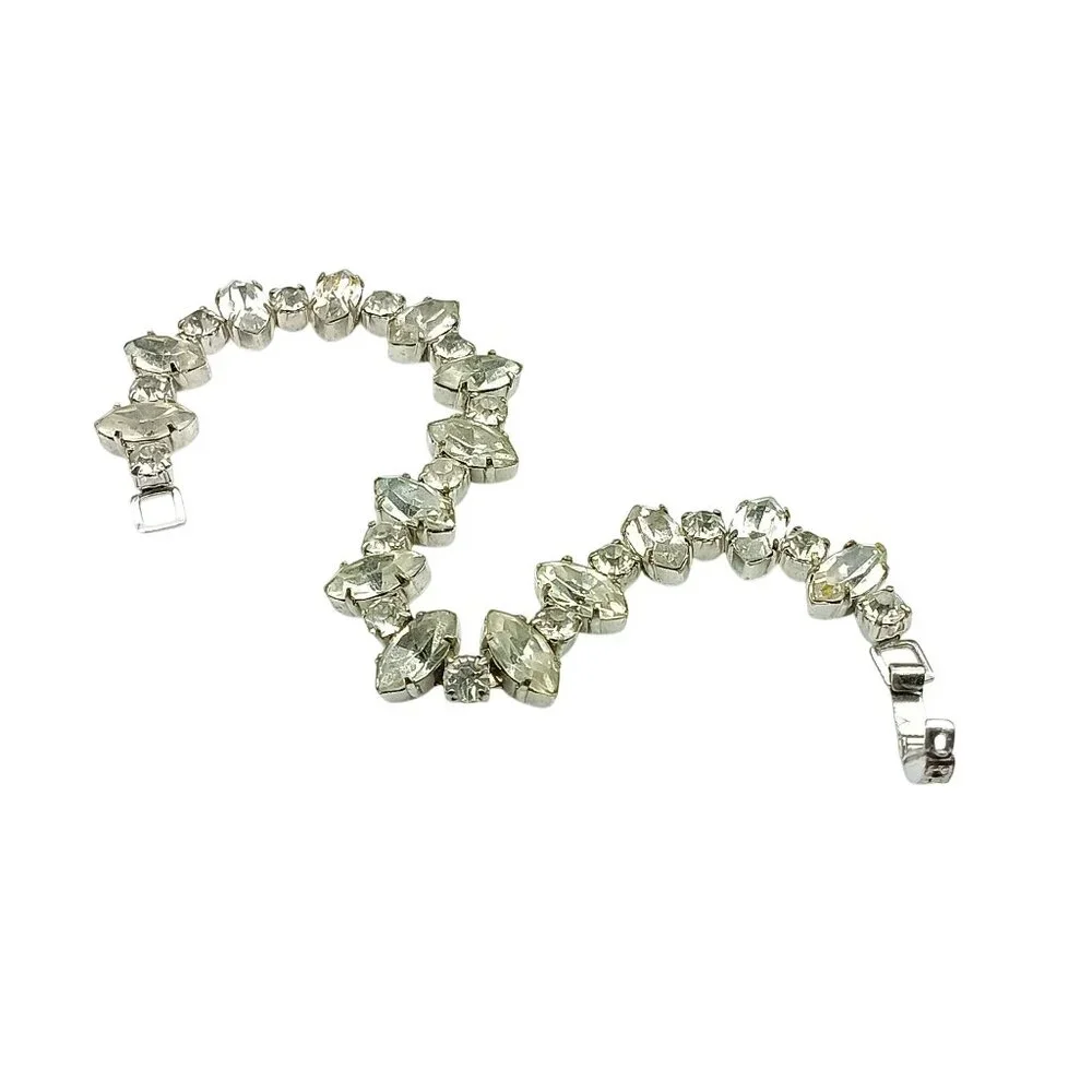 Elegant Glamorous Vintage Silver Tone Rhinestone Bracelet 6.75